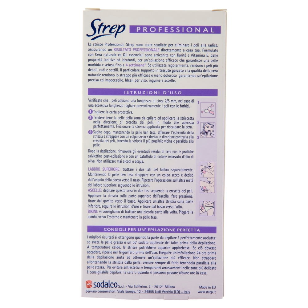 Strep Professional Strisce Depilatorie Viso e Parti Delicate 10 Strisce + 3 Salviettine
